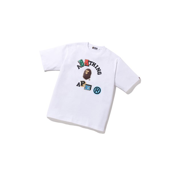 White Men's A BATHING APE Multi Fonts Relaxed Fit College Tee Short Sleeve T Shirts | SOW435270