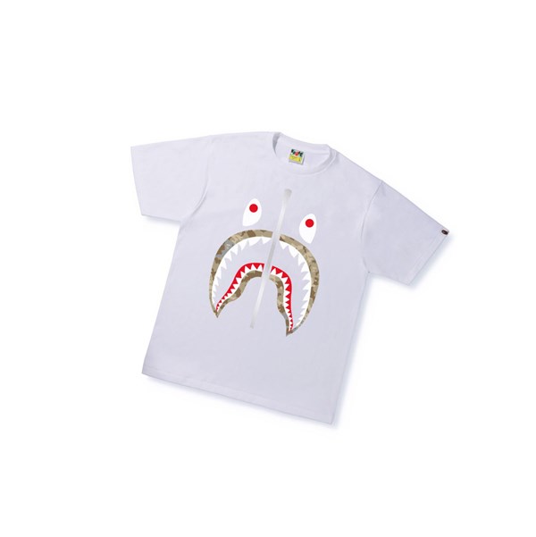 White Men's A BATHING APE Sand Camo Shark Tee Short Sleeve T Shirts | QMR281960