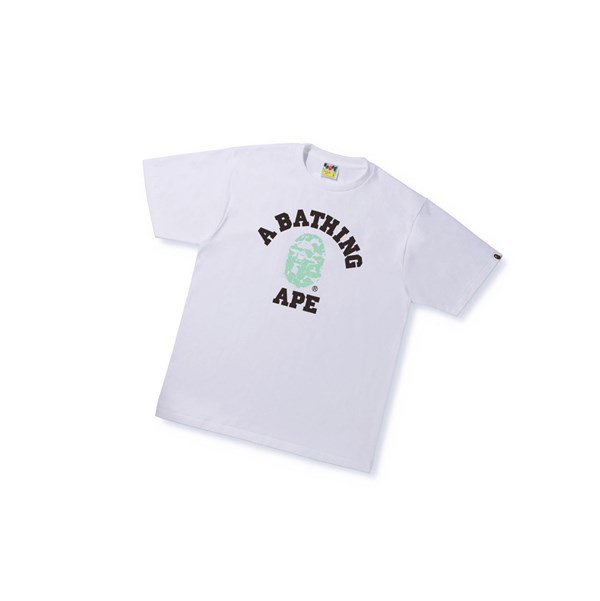 White Men's A BATHING APE Text Code Camo College Tee Short Sleeve T Shirts | YOJ527604