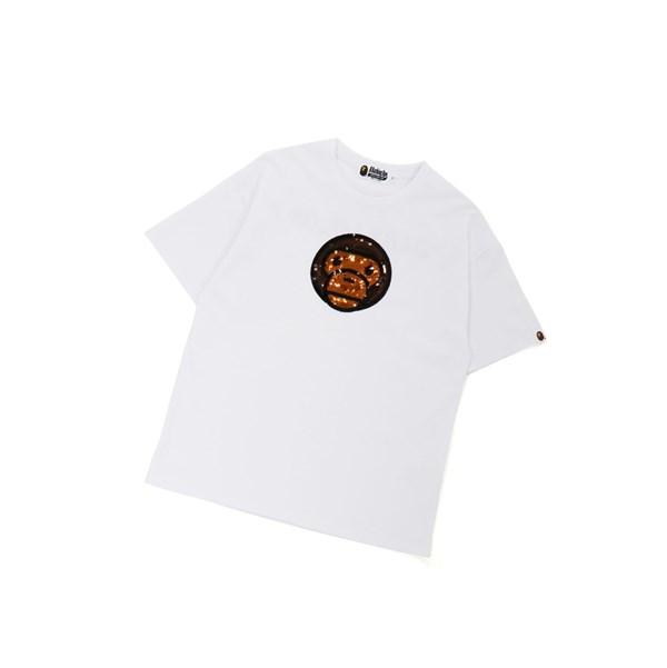 White Women's A BATHING APE Baby Milo Sequin Oversized Tee Short Sleeve T Shirts | YFI274861