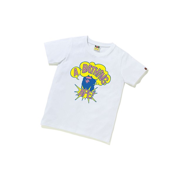 White Women's A BATHING APE Cartoon College Tee Short Sleeve T Shirts | FDM318756