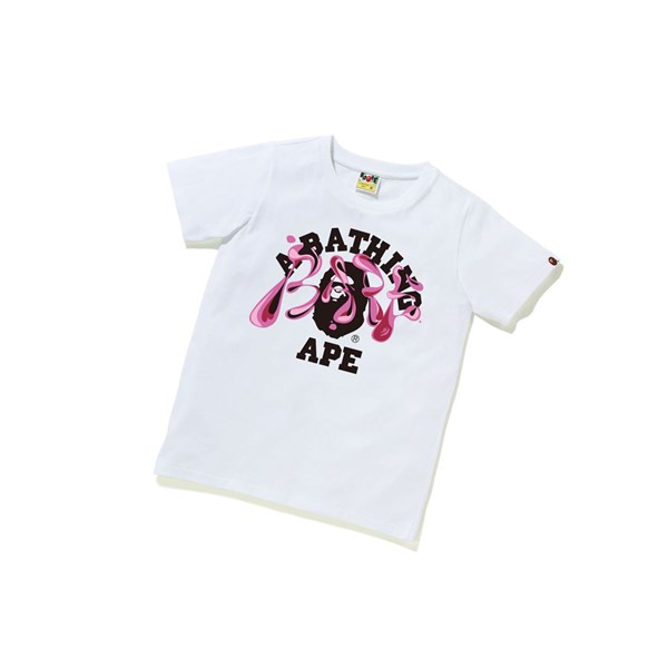 White Women's A BATHING APE Marble Camo Liquid College Tee Short Sleeve T Shirts | RLN529784