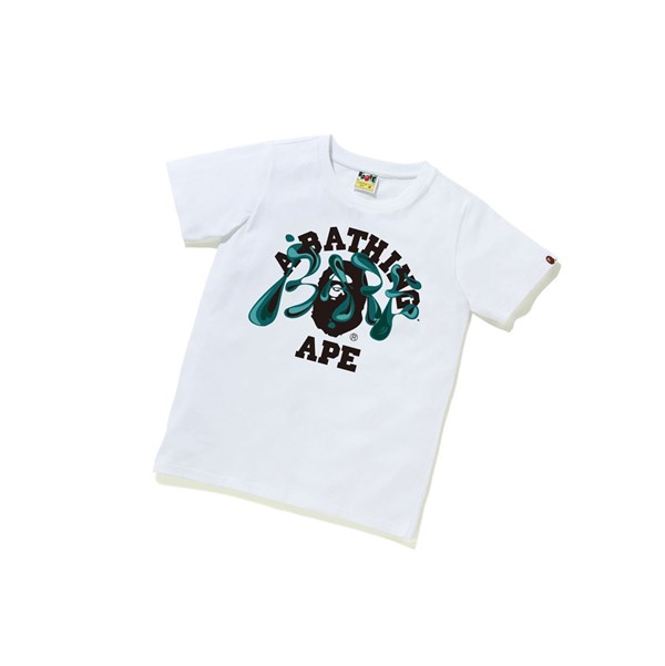 White Women's A BATHING APE Marble Camo Liquid College Tee Short Sleeve T Shirts | ZGH394016