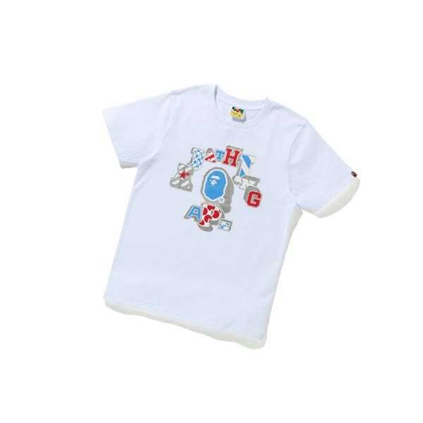 White Women's A BATHING APE Mix Patched College Tee Short Sleeve T Shirts | RCJ209657