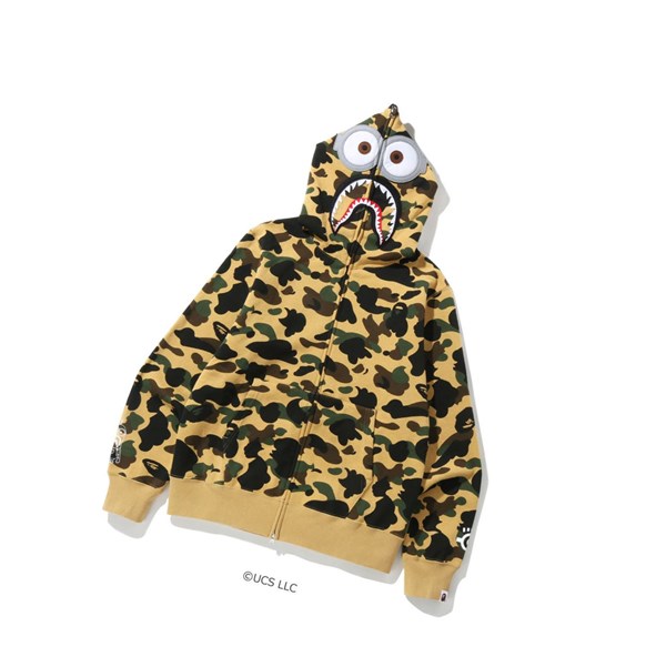 Yellow Men's A BATHING APE X Minions 1st Camo Minions Shark Full Zip Throughs Hoodie | XEO579016