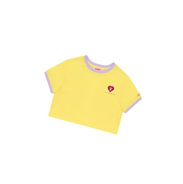 Yellow Women's A BATHING APE Heart Cropped Tee Short Sleeve T Shirts | YWF596734