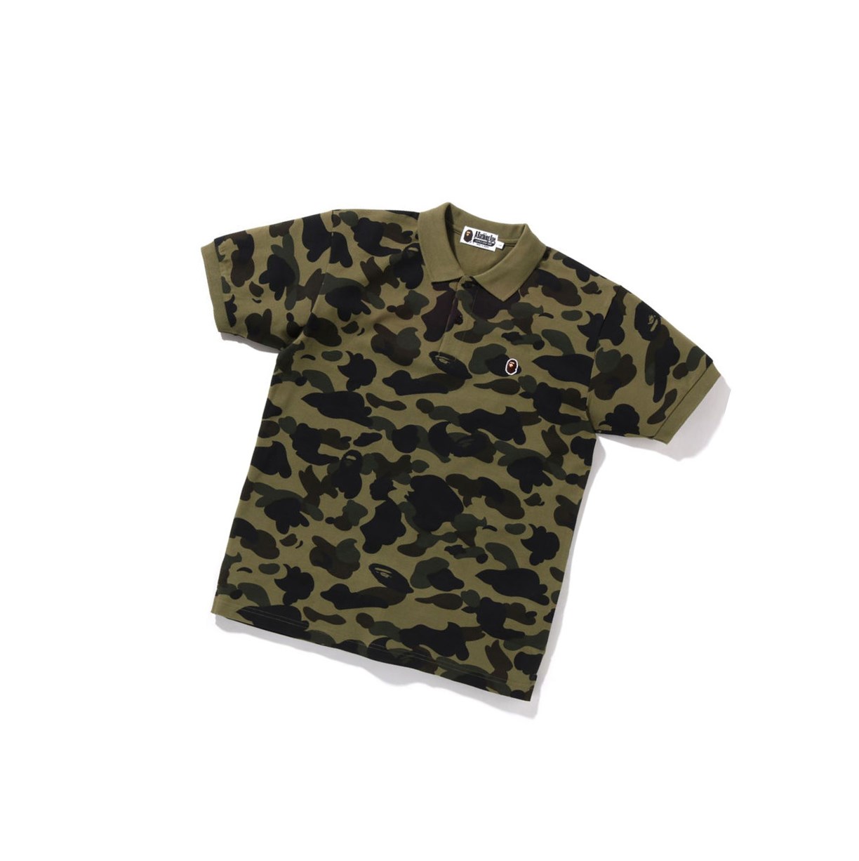 Army Green Men\'s A BATHING APE 1st Camo One Point Short Sleeve Polo | BZM028469