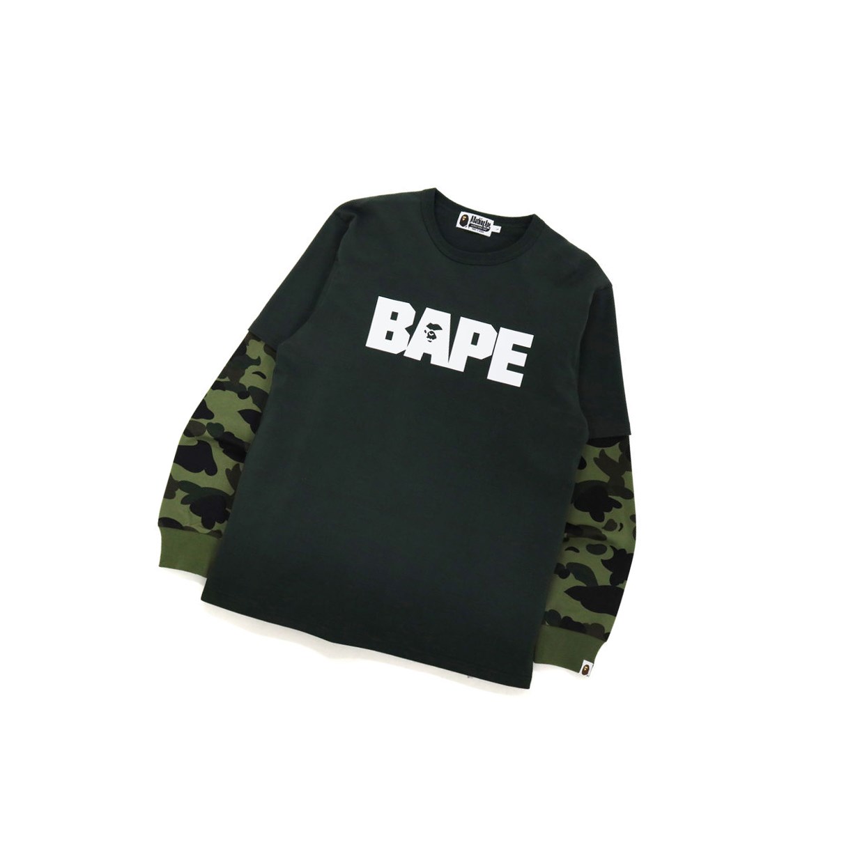 Army Green Men\'s A BATHING APE 1st Camo Layered L/S Tee Long Sleeve T Shirts | LAD346219