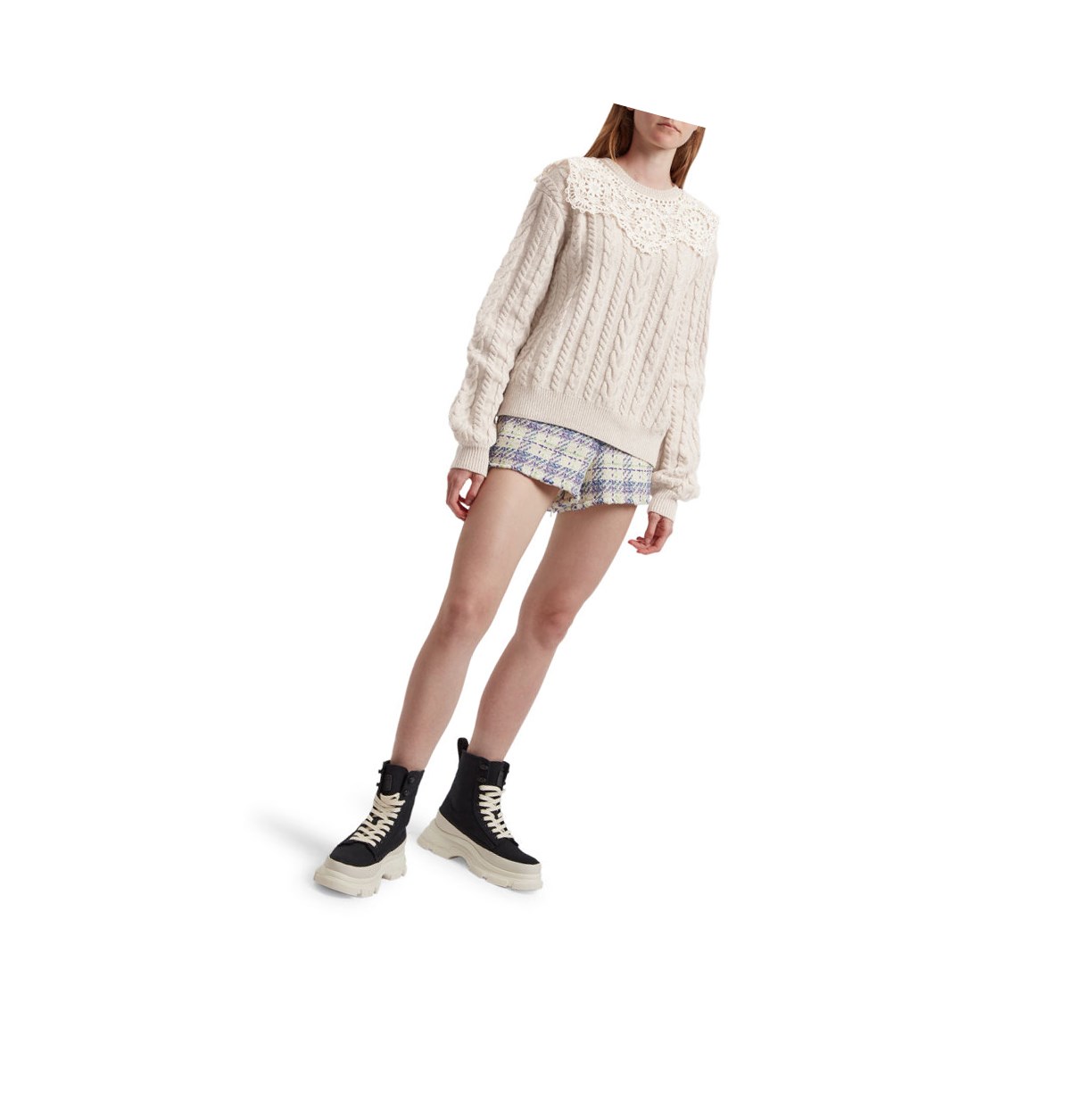 Beige Women's A BATHING APE Asymmetric Knit Sweater Crew Neck Knitwear Blouse | SWB328957