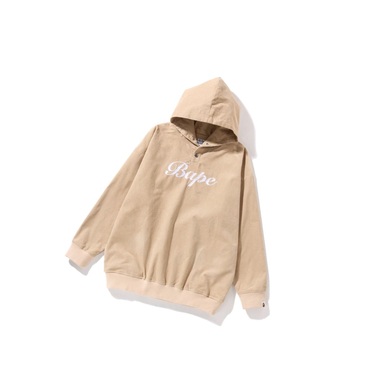 Beige Women\'s A BATHING APE Bape Embroidery Corduroy Oversized Pullover Hoodie | RDF281640