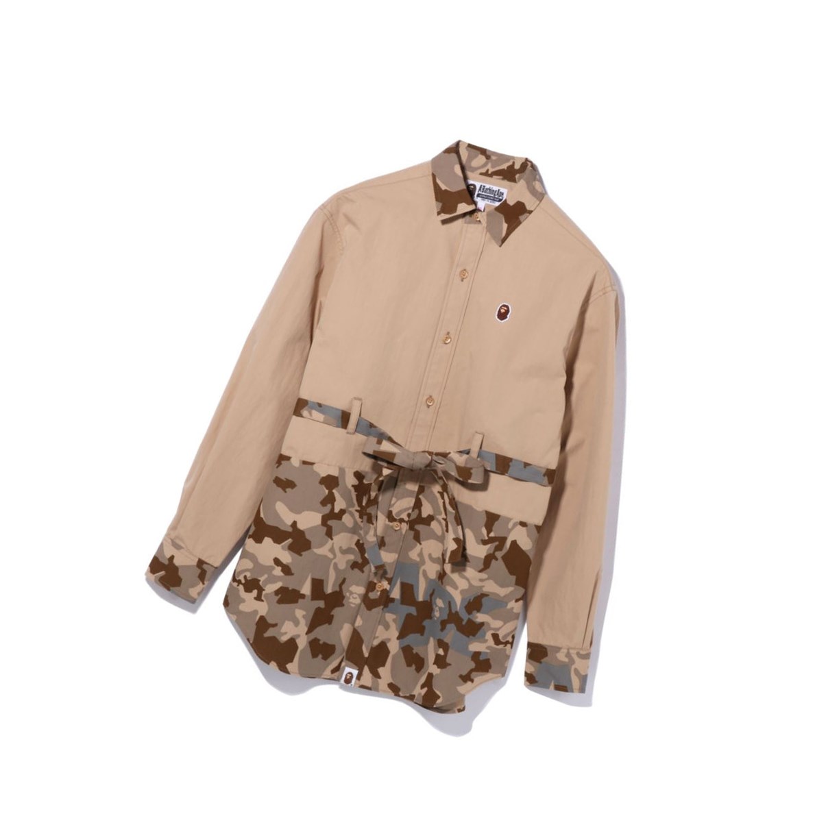 Beige Women\'s A BATHING APE Sand Camo A Bathing Ape Oversized Long Sleeve Shirts | RZE519382