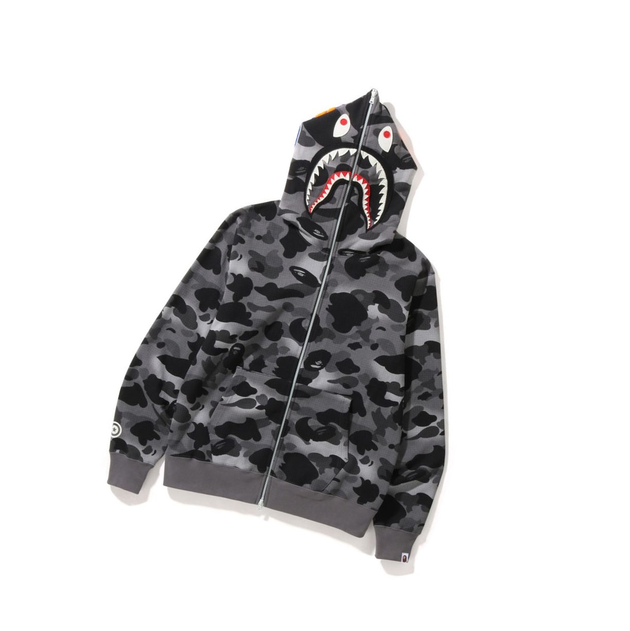 Black Men\'s A BATHING APE Grid Camo Shark Full Zip Throughs Hoodie | RDA423598