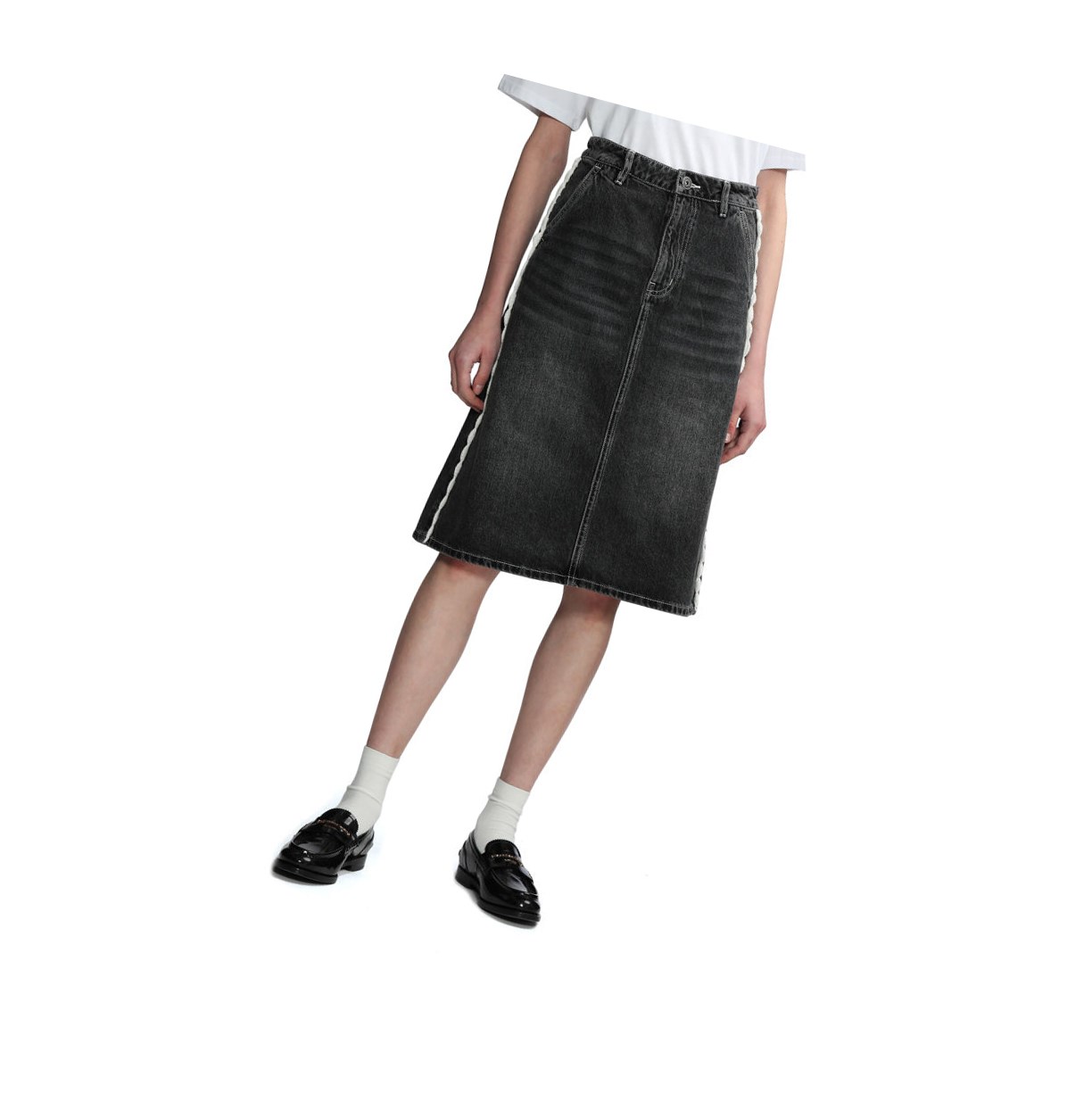 Black Women's A BATHING APE High-waisted Denim Knee Length Skirts | BKI652743