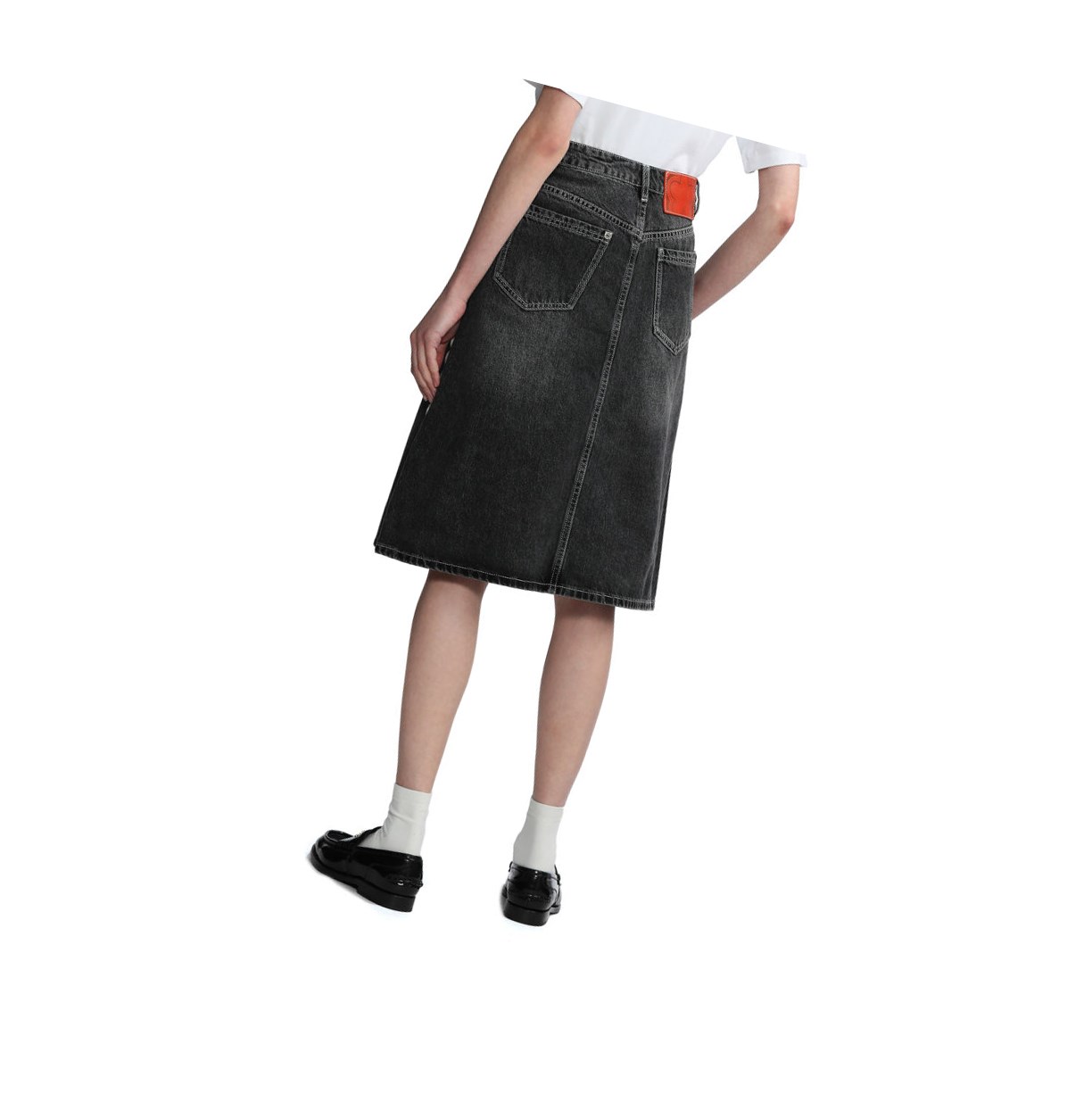 Black Women's A BATHING APE High-waisted Denim Knee Length Skirts | BKI652743