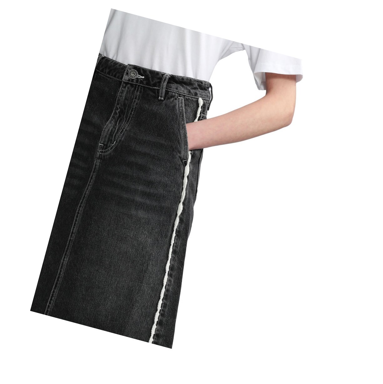 Black Women's A BATHING APE High-waisted Denim Knee Length Skirts | BKI652743