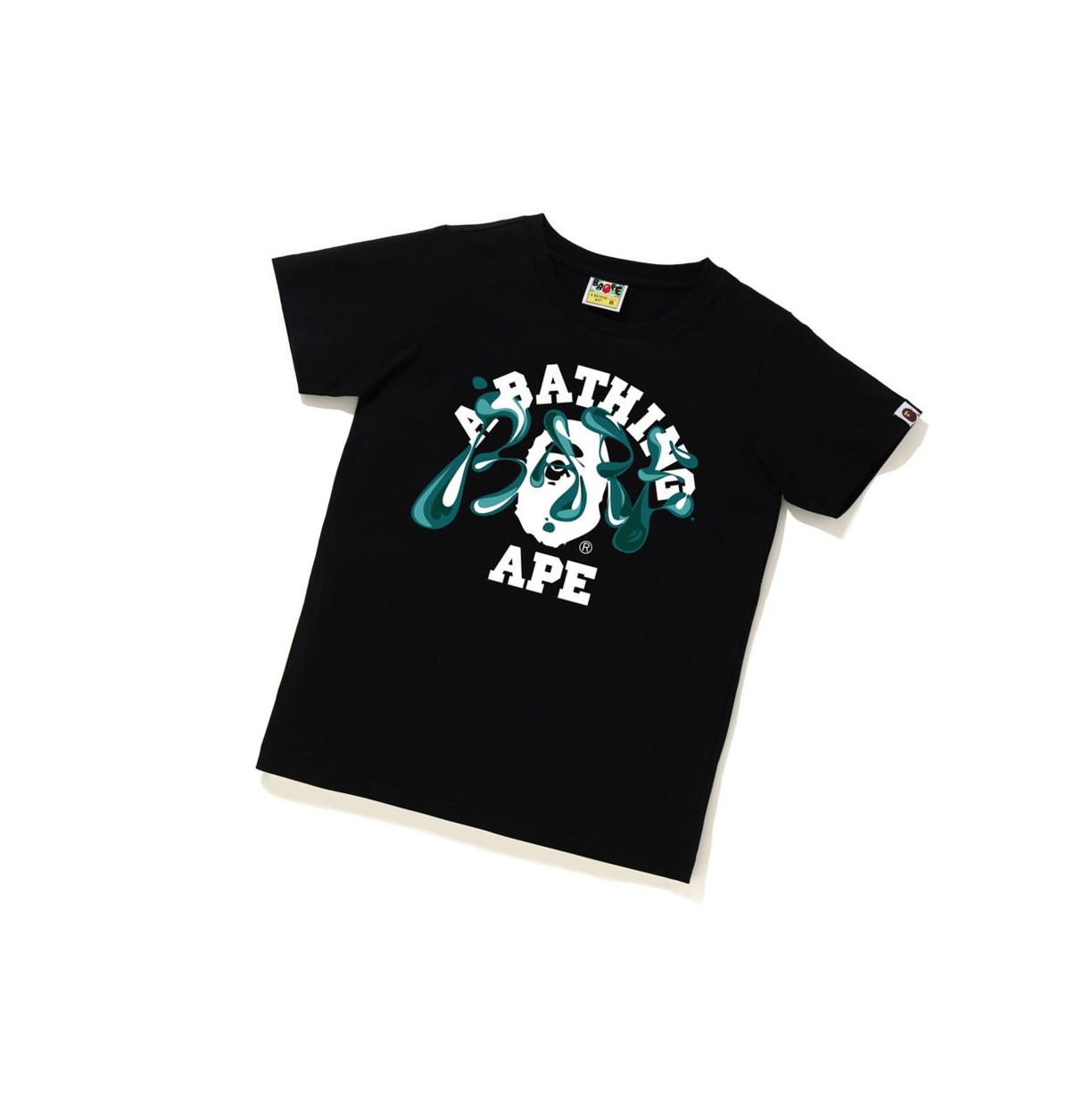 Black Women\'s A BATHING APE Marble Camo Liquid College Tee Short Sleeve T Shirts | PUX456217