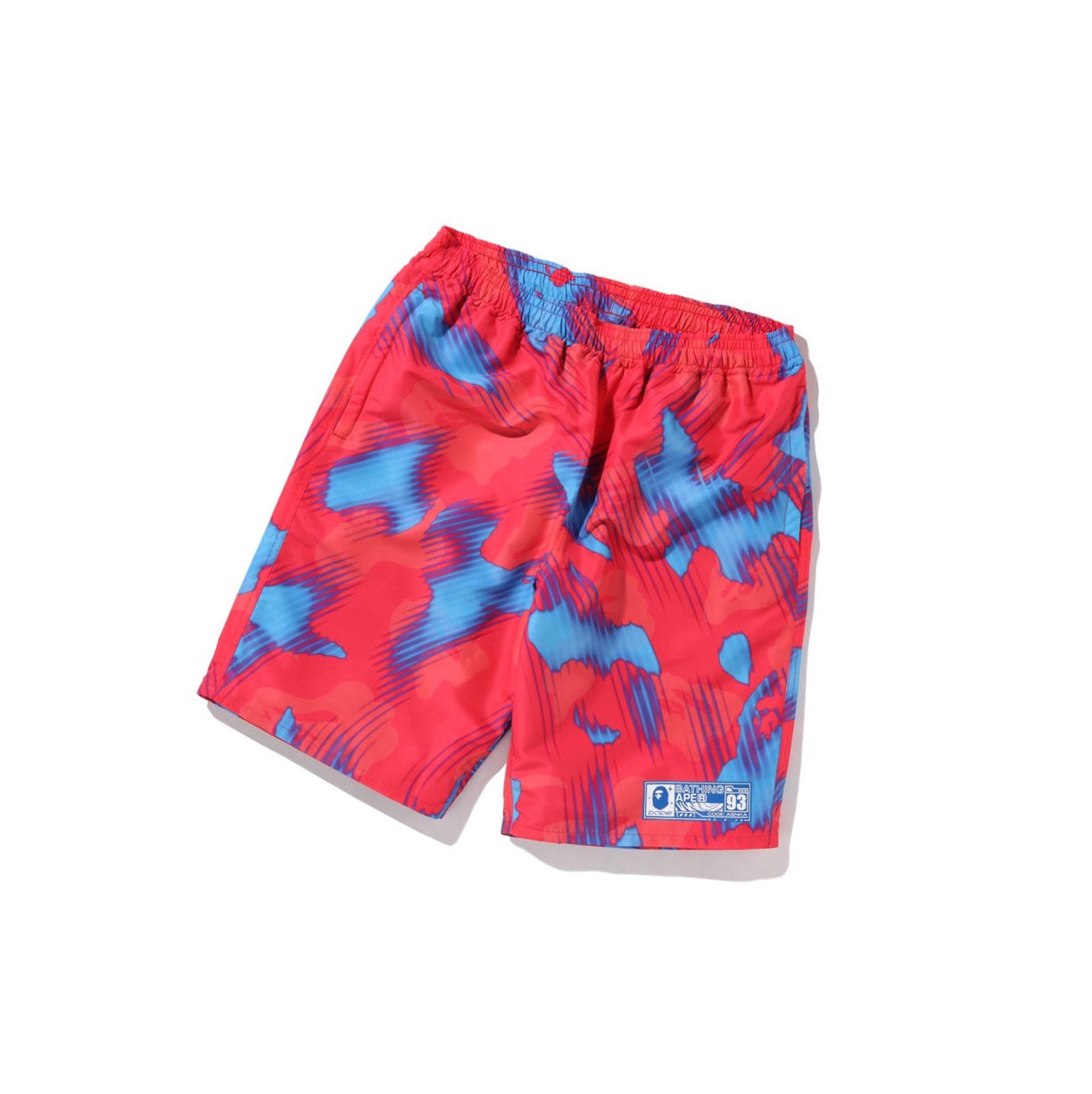 Bright Red Men\'s A BATHING APE Stroke Camo Beach Shorts | GRS358496