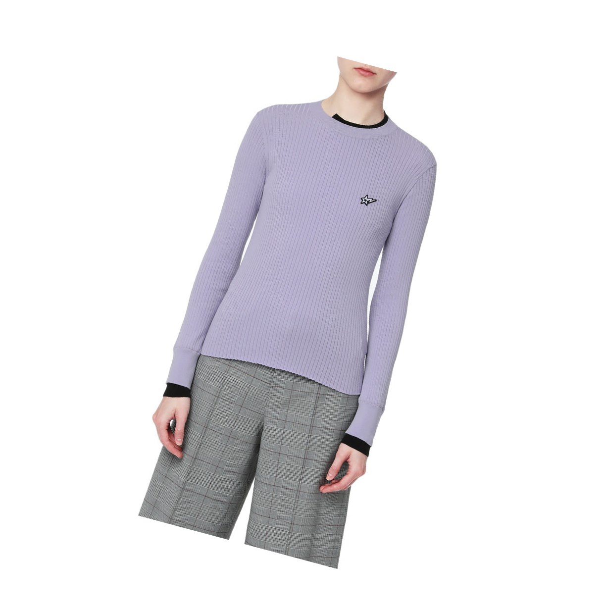 Lilac Women's A BATHING APE Contrast Ribbed Sweater Crew Neck Knitwear Blouse | YBF659237