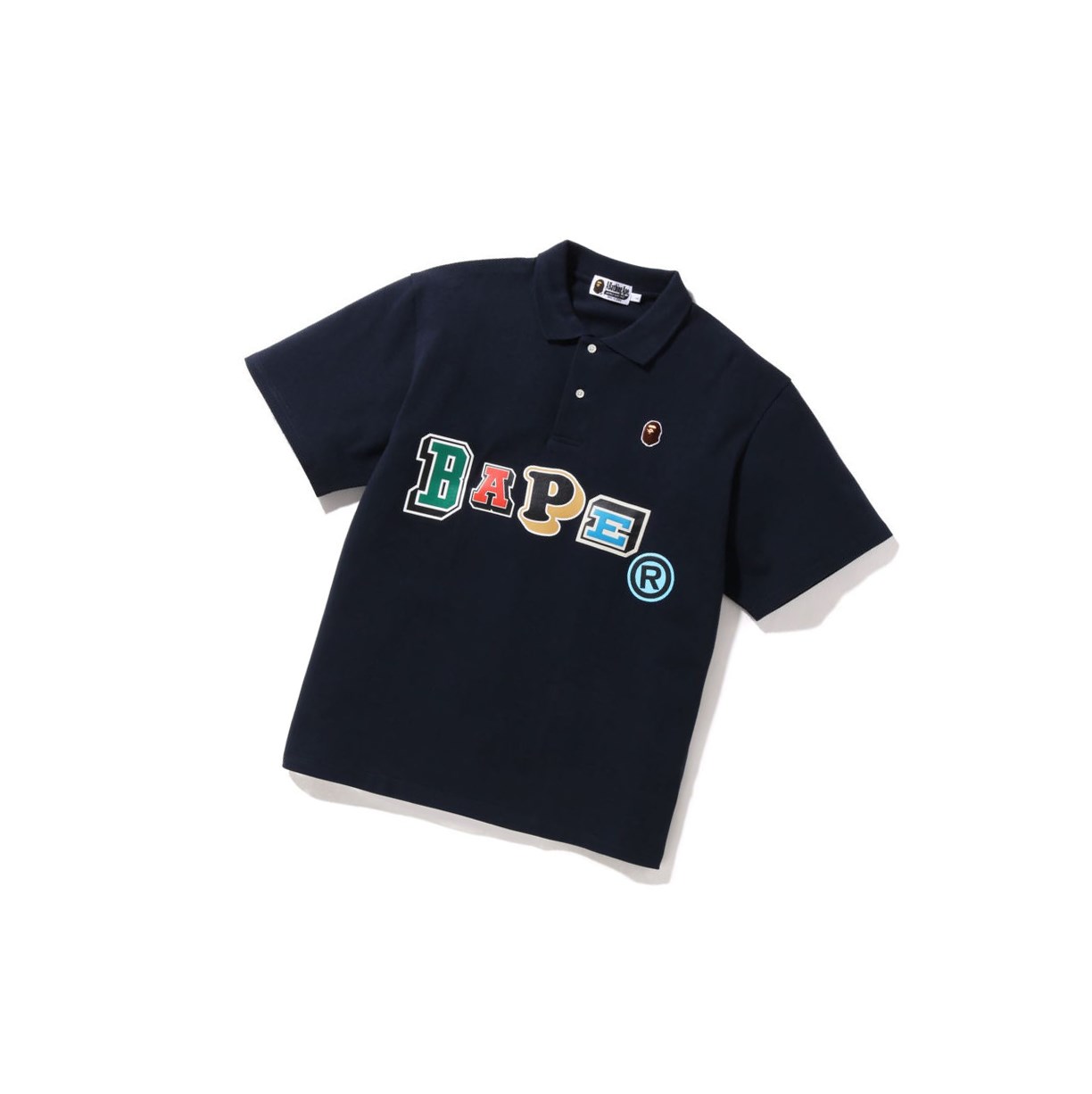 Navy Blue Men\'s A BATHING APE Multi Fonts Relaxed Fit Short Sleeve Polo | REV098137