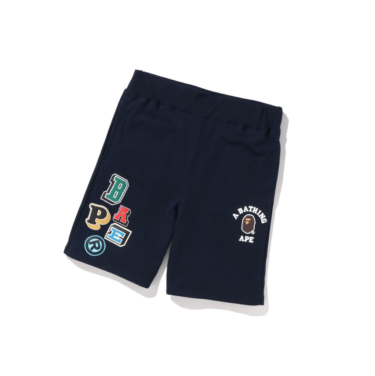 Navy Blue Men\'s A BATHING APE Multi Fonts Sweat Shorts | UTR745068