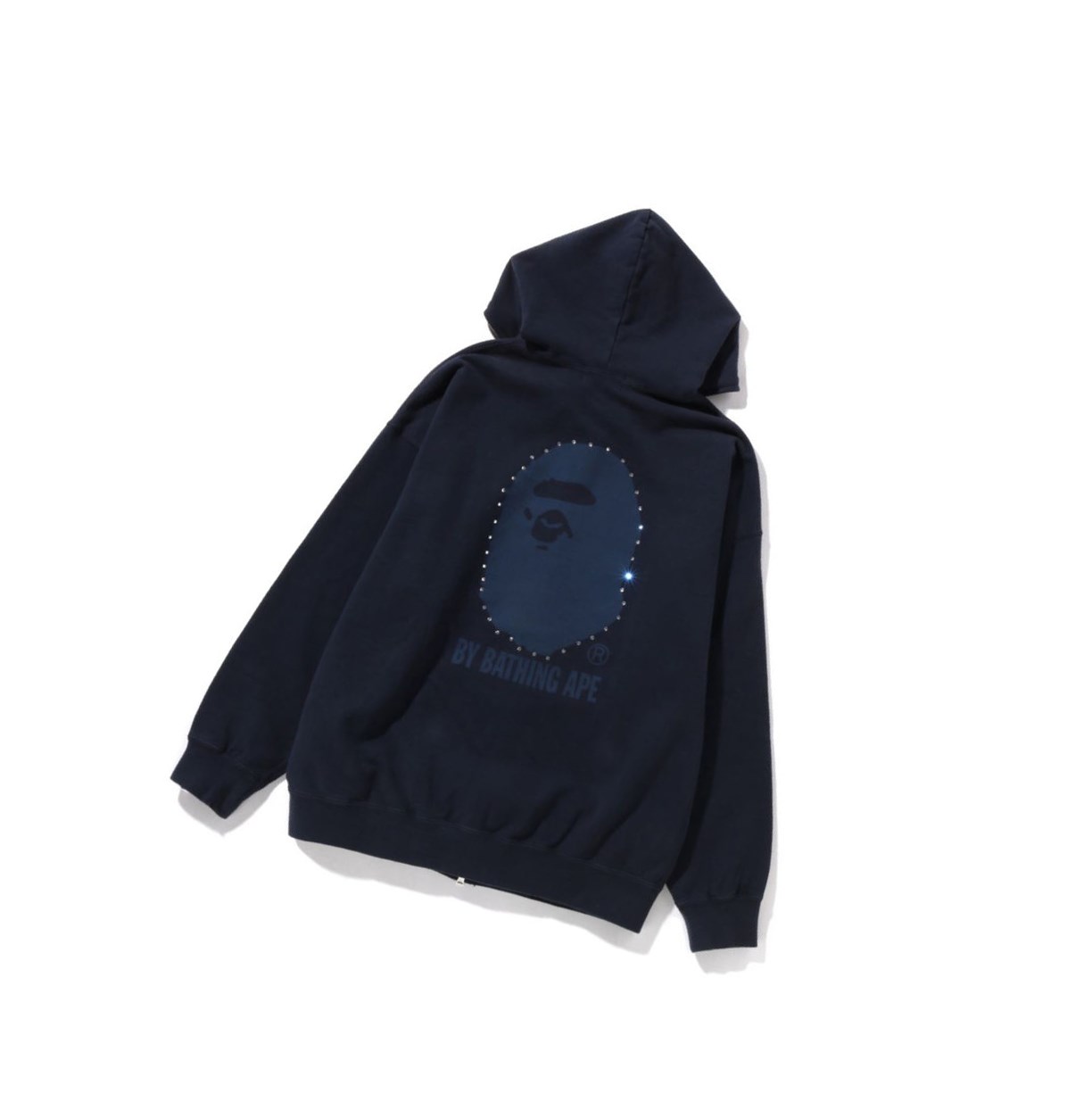 Navy Blue Women's A BATHING APE Crystal By Bathing Overdyed Oversized Full Zip Hoodie | TVG408791