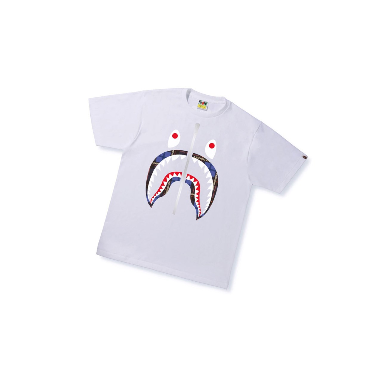 White Men\'s A BATHING APE Bape Logo Check Shark Tee Short Sleeve T Shirts | NLY724516