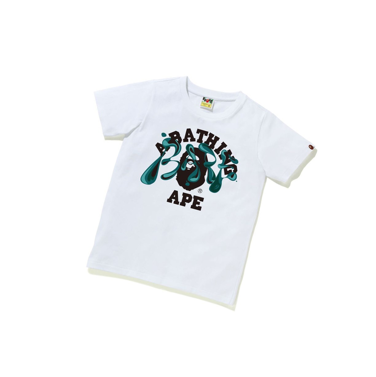 White Women\'s A BATHING APE Marble Camo Liquid College Tee Short Sleeve T Shirts | ZGH394016