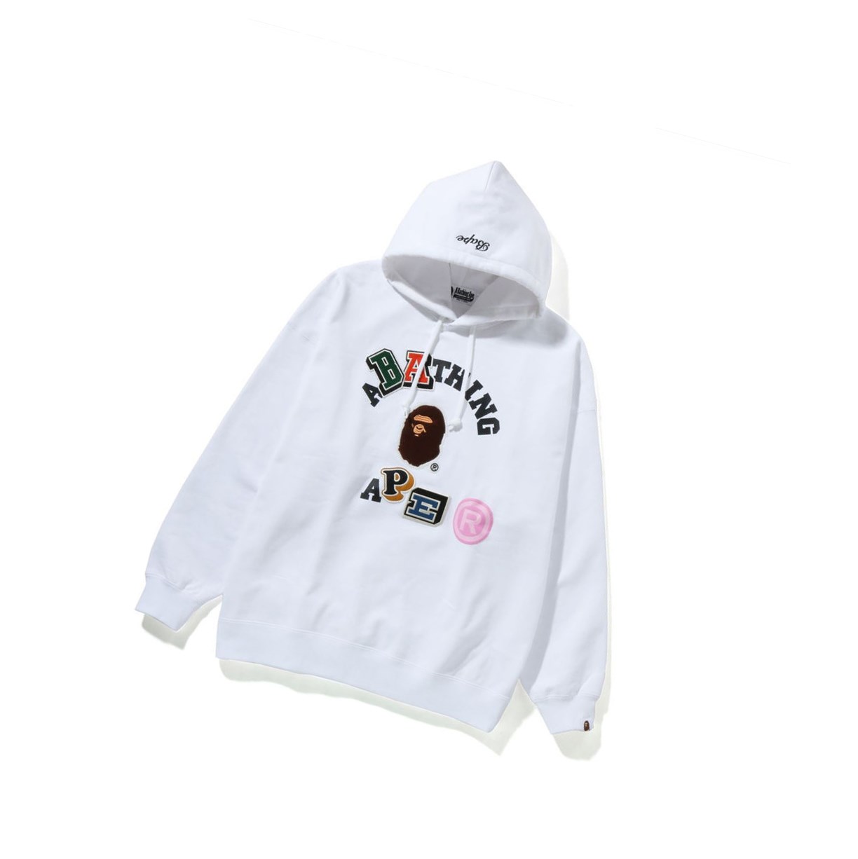 White Women\'s A BATHING APE Multi Fonts College Oversized Hoodie | EON527901