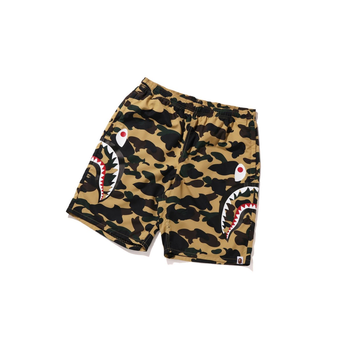 Yellow Men\'s A BATHING APE 1st Camo Side Shark Beach Shorts | BIK028916